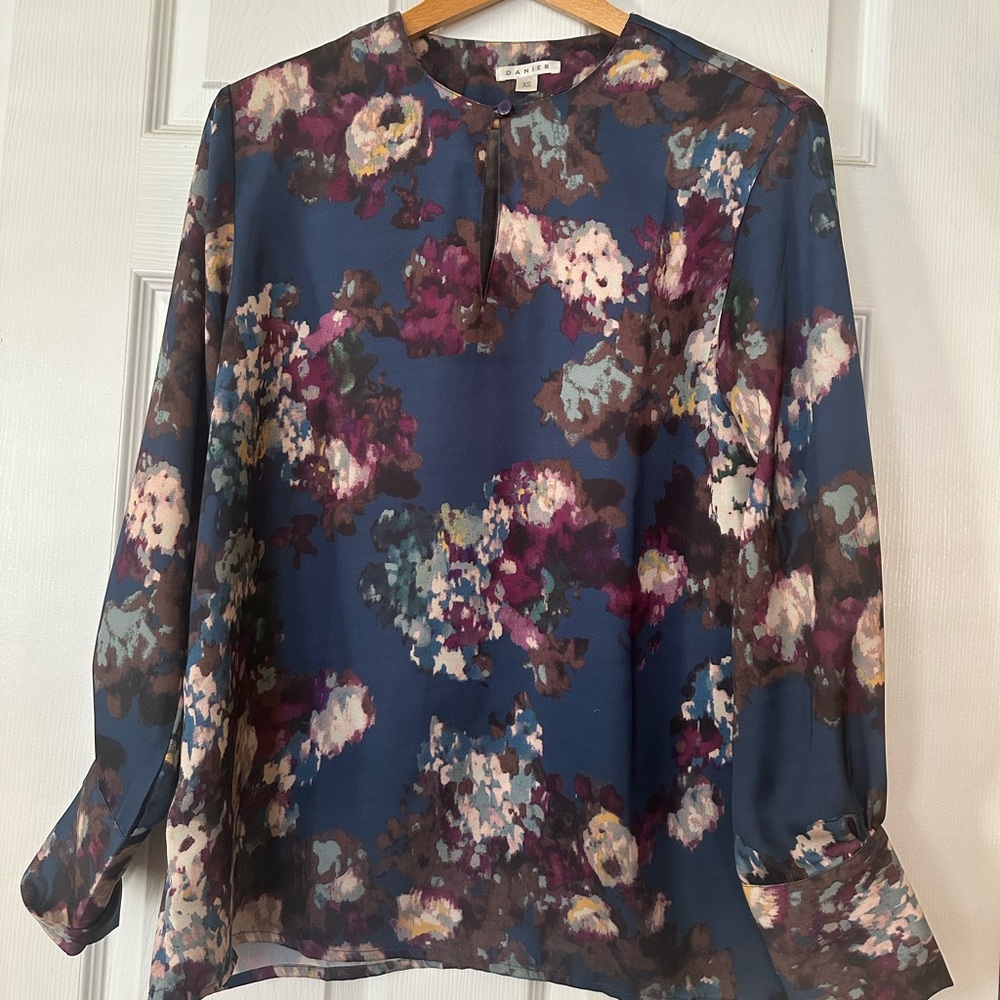 Danier Leather Floral Blue and Purple Blouse